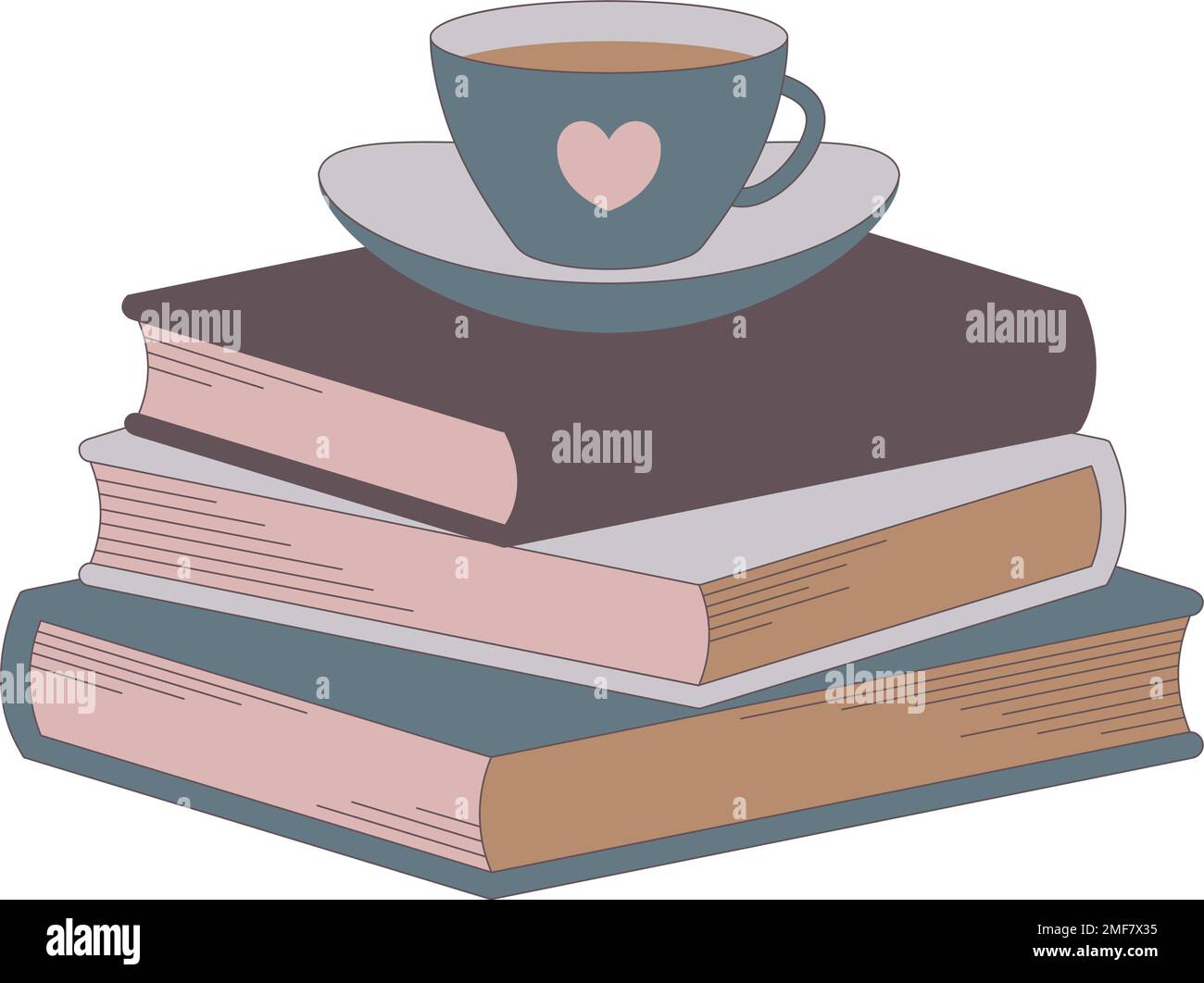 Stack of books and a cup of coffee. Leisure time. Stock Vector