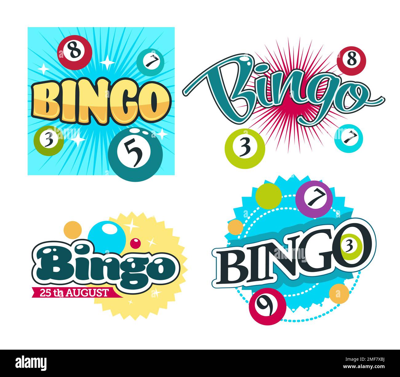 Bingo game gambling equipment balls with numbers isolated icons Stock
