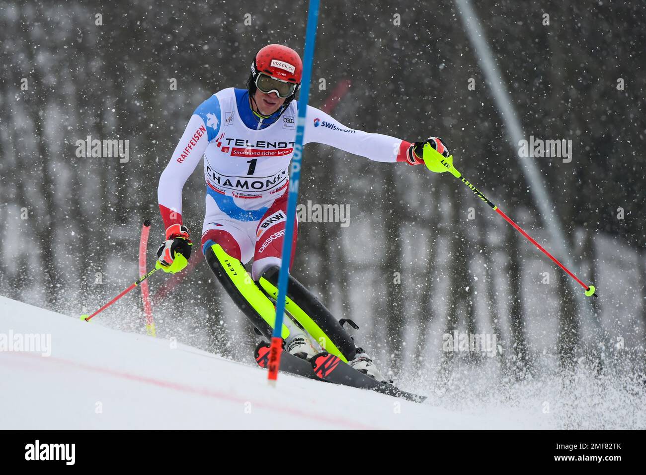 Switzerland's Ramon Zenhaeusern speeds down the course during an alpine ...