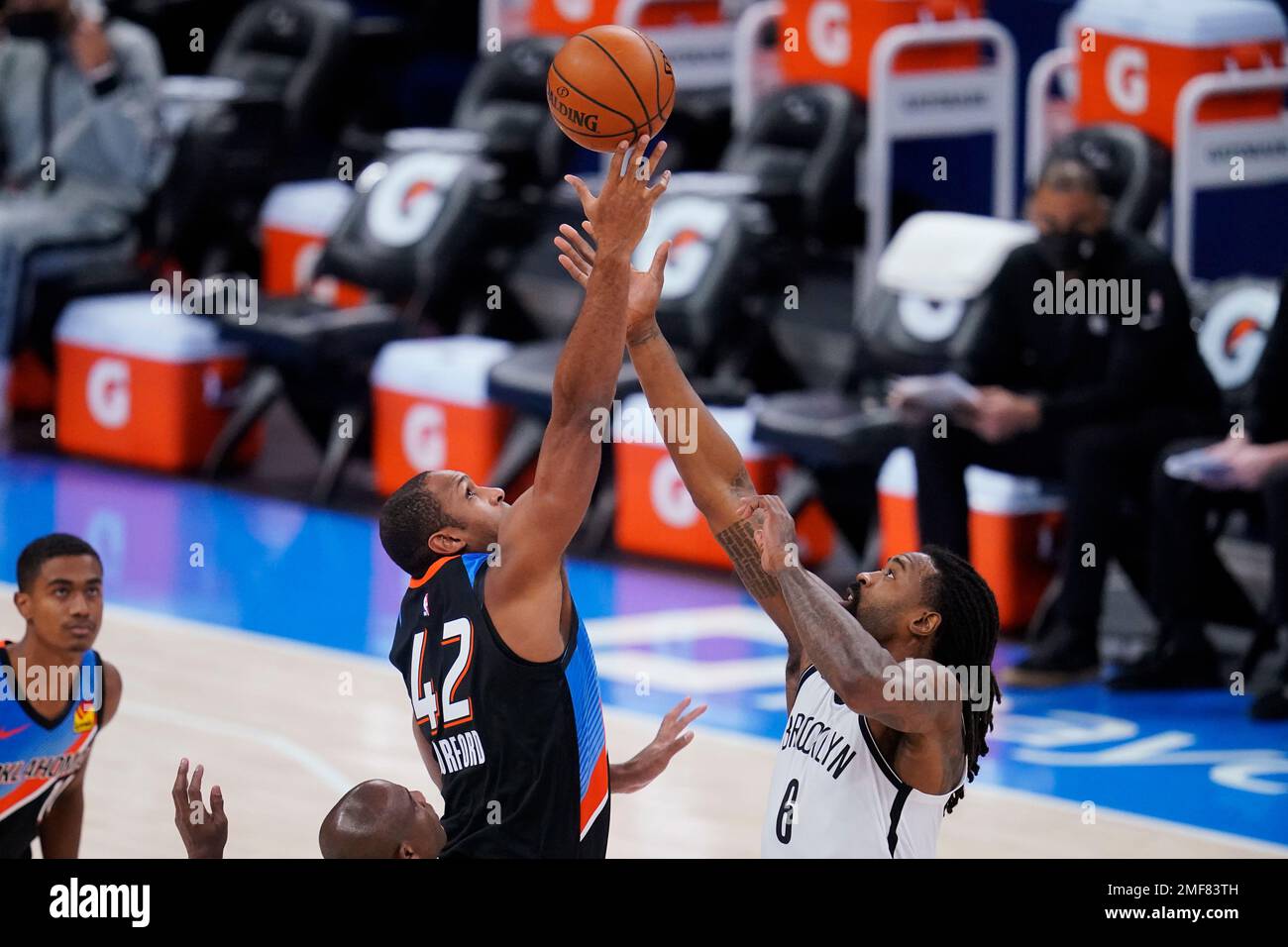 Oklahoma City Thunder center Al Horford (42) in the second half of an NBA  basketball game Friday, Feb. 12, 2021, in Denver. (AP Photo/David  Zalubowski Stock Photo - Alamy
