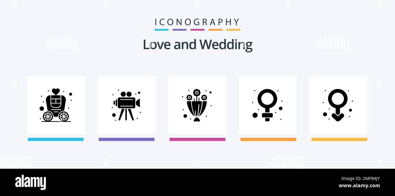 Wedding Glyph 5 Icon Pack Including Male Gender Gender Bouquet Love