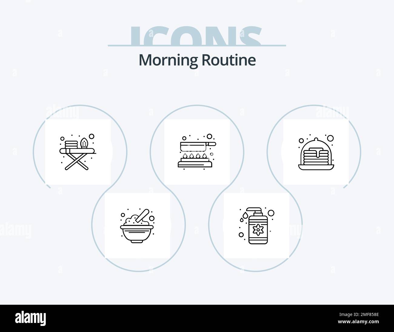 Morning Routine Line Icon Pack 5 Icon Design. liner. lips stick. bottle. set. comb Stock Vector