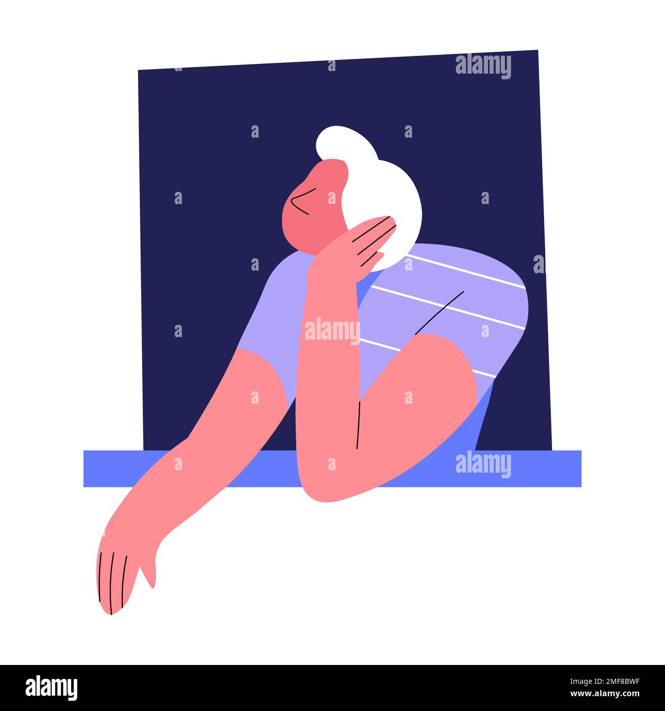 Man in window looking out from window guy dreaming Stock Vector