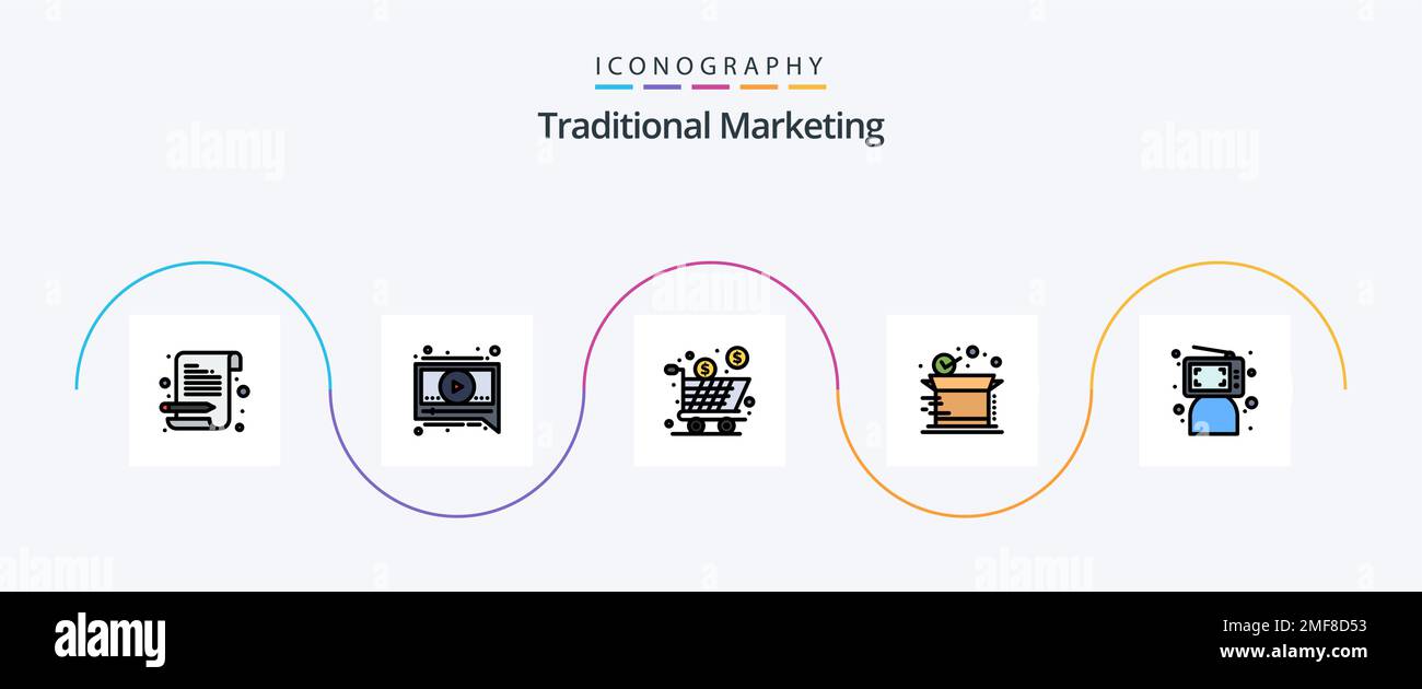 Traditional Marketing Line Filled Flat 5 Icon Pack Including click ...