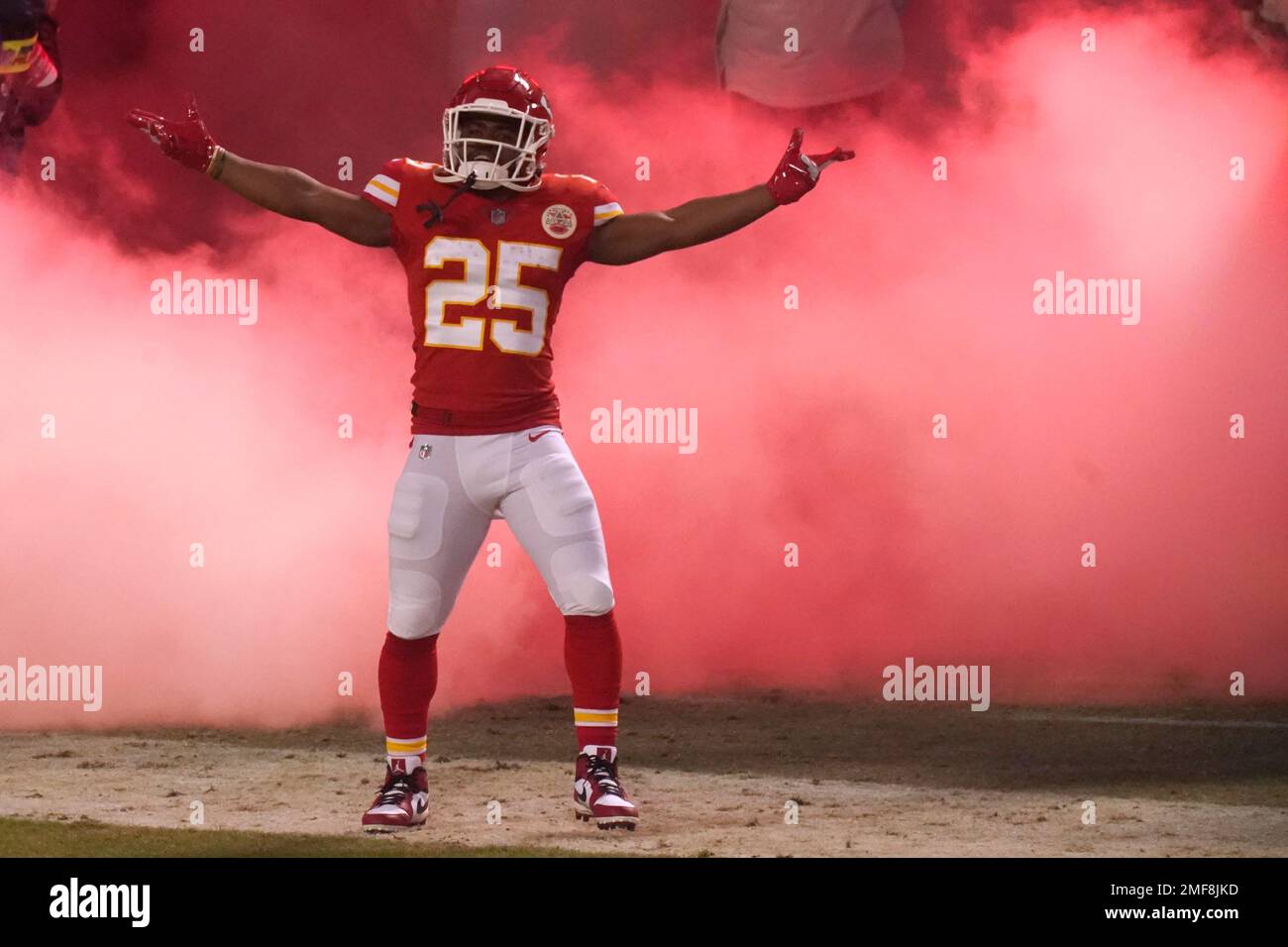 Kansas City Chiefs running back Clyde EdwardsHelaire runs onto the