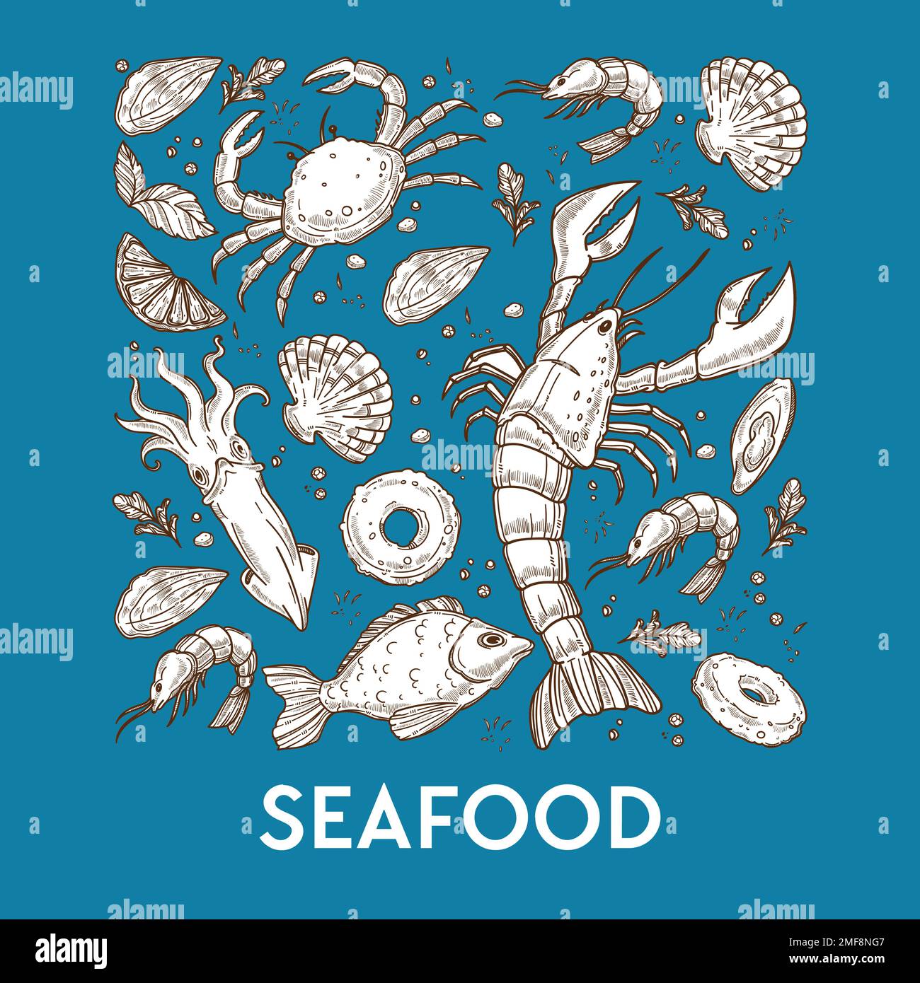 Fish crab and lobster seafood shrimp or prawn squid Stock Vector Image
