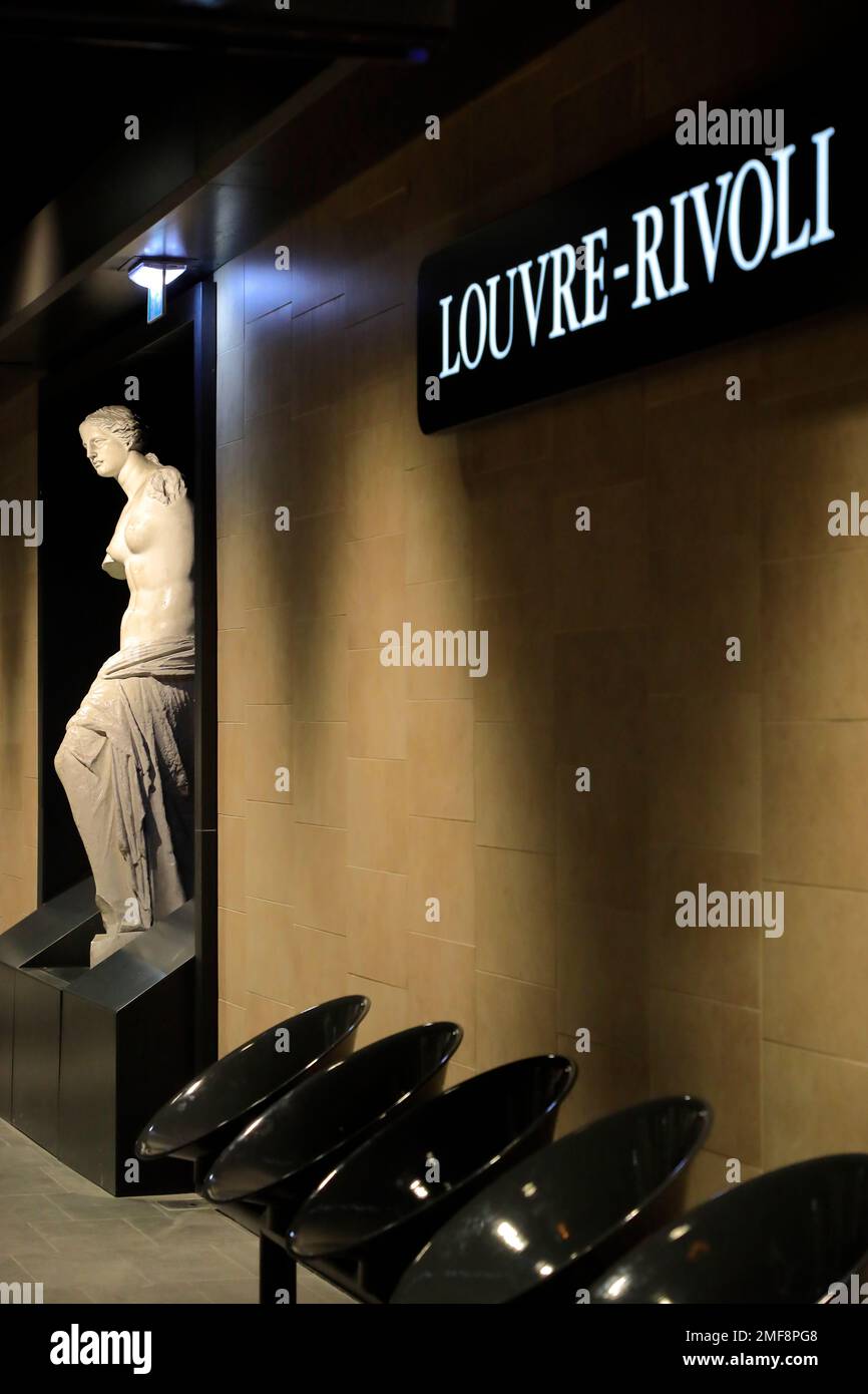 The reproduction of the statue of Venus de Milo decorating the Metro station of Louvre-Rivoli in Paris.France Stock Photo