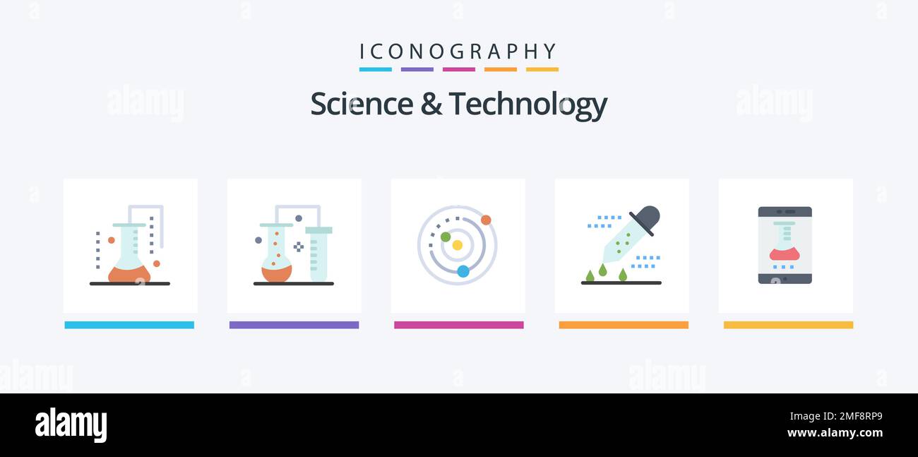 Science And Technology Flat 5 Icon Pack Including online laboratory
