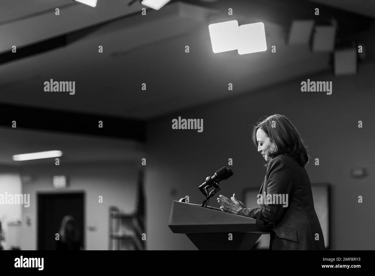 Reportage: Vice President Kamala Harris delivers remarks virtually at the National Bar Association, Tuesday, July 27, 2021, in the South Court Auditorium in the Eisenhower Executive Office Building Stock Photo