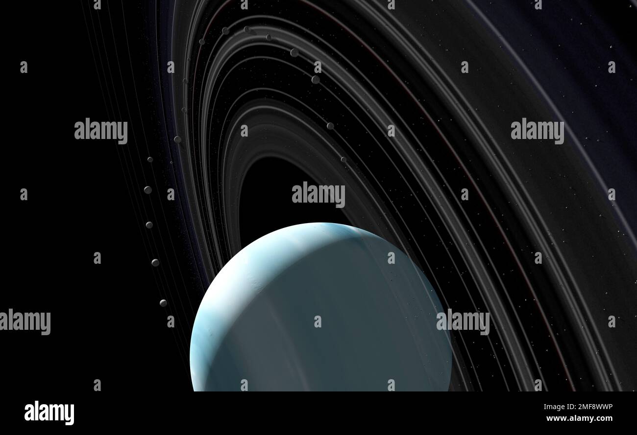 Uranus and moons, illustration - Stock Image - C057/3727 - Science Photo  Library