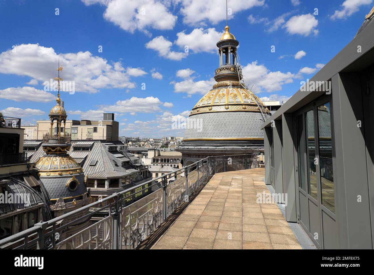 The cityscape of Paris from Au Printemps Rooftop Terrace cafe restaurant. Au Printemps Haussmann department store.Paris.France Stock Photo