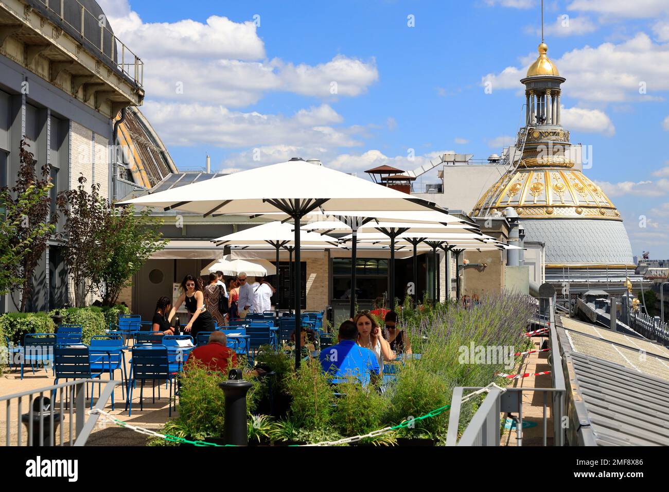 Au Printemps Rooftop Terrace cafe restaurant with customers.Au Printemps Haussmann department store.Paris.France Stock Photo