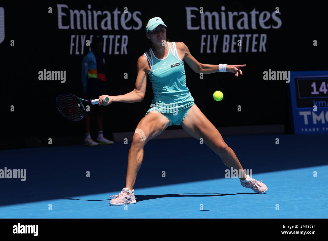 Melbourne, Australia. 25th Jan, 2023. Magda Linette of Poland in action  against Karolina Pliskova of Czech Republic in the Quarter Final match, Day  10 at the Australian Open Tennis 2023 at Rod