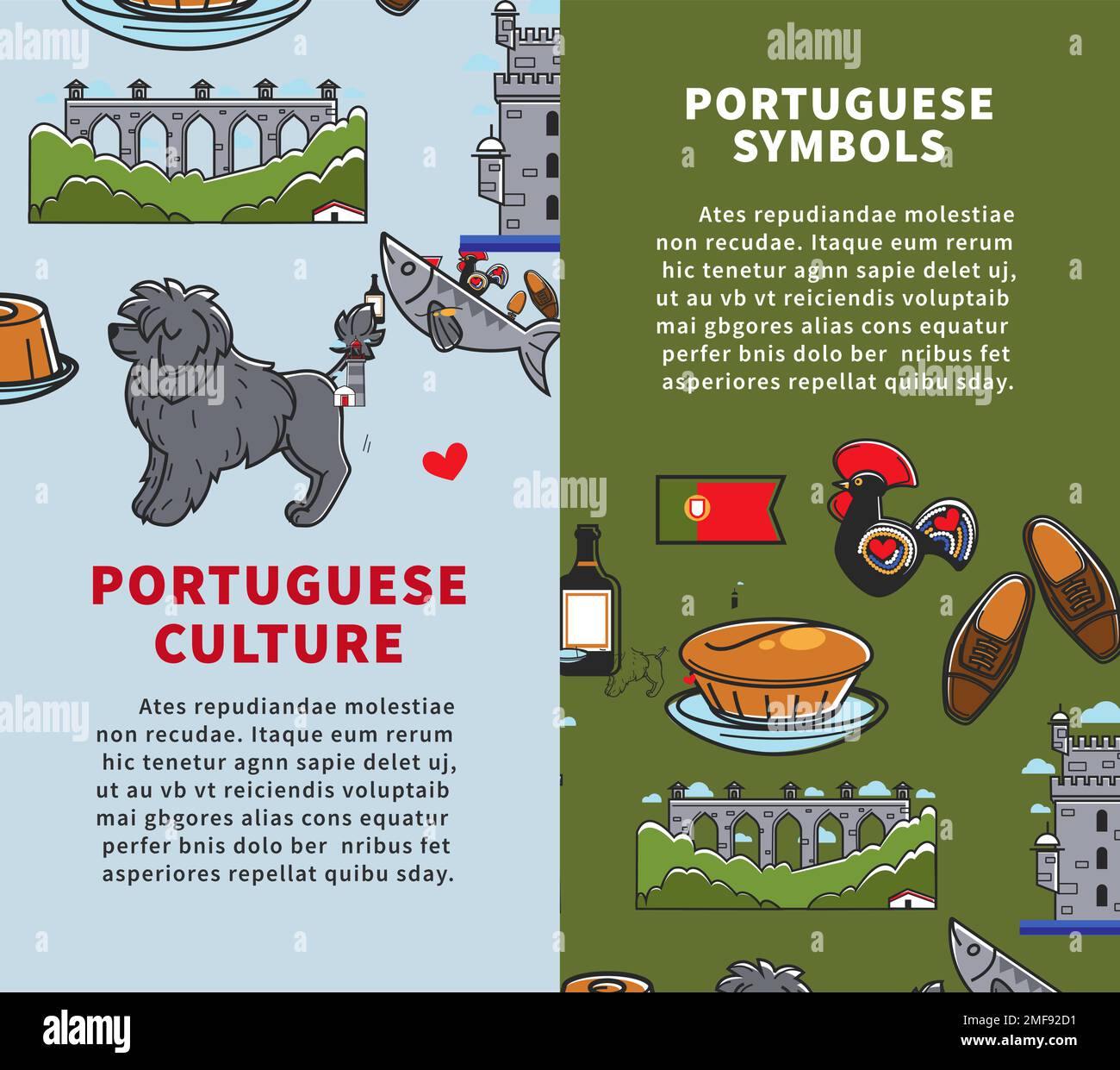 Travel to Portugal Portuguese culture and symbols architecture and cuisine Stock Vector