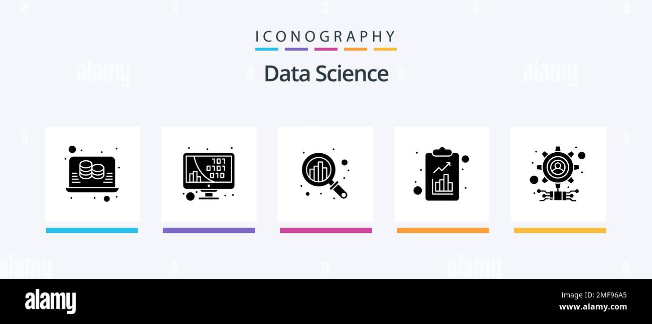 Data Science Glyph 5 Icon Pack Including science. check list. monitor