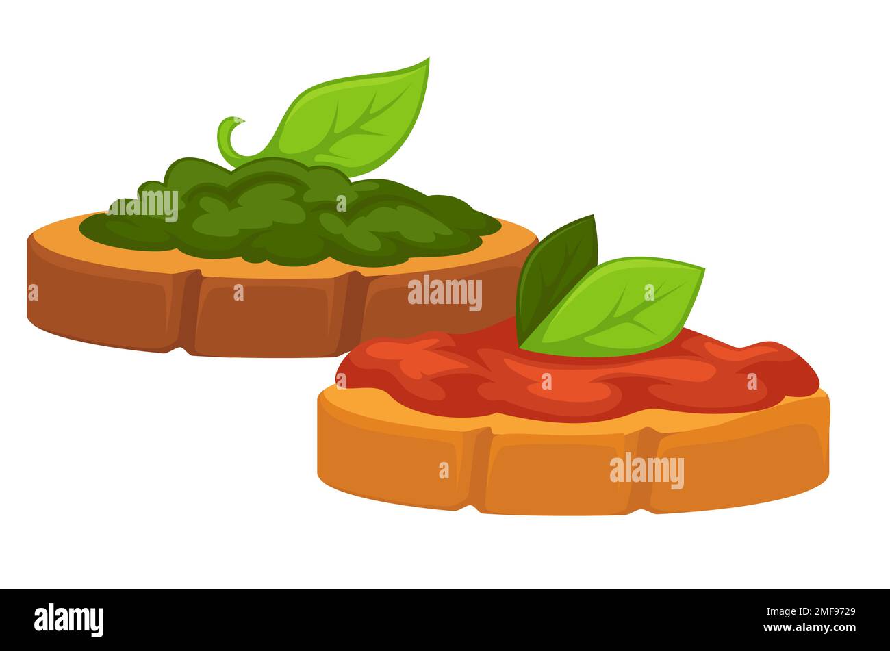 Bread and butter decorated with herbs greenery leaves food set Stock