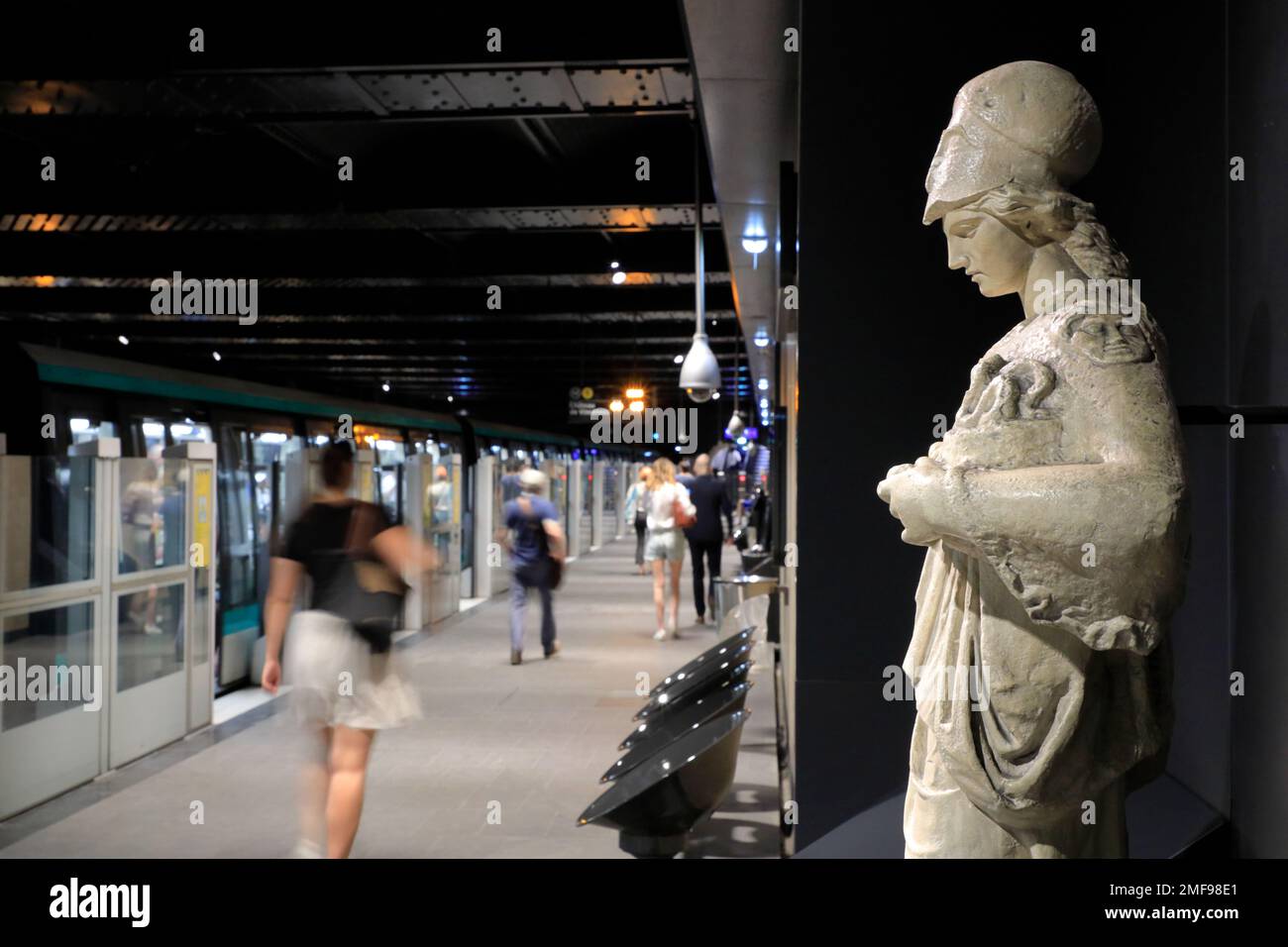 Replica of ancient statue from Louvre Museum display in Louvre-Rivoli metro station.Paris.France Stock Photo