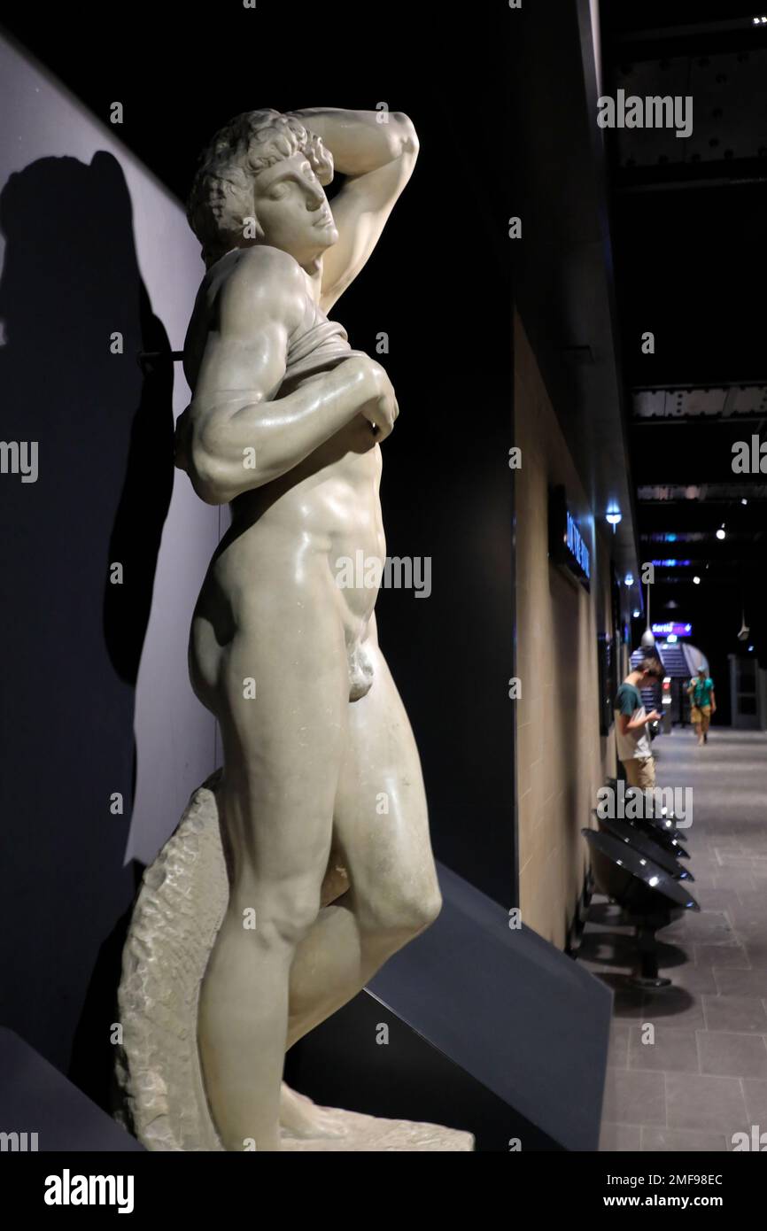 The replica of Michelangelo's the Dying Slave display in Louvre-Rivoli metro station.Paris.France Stock Photo