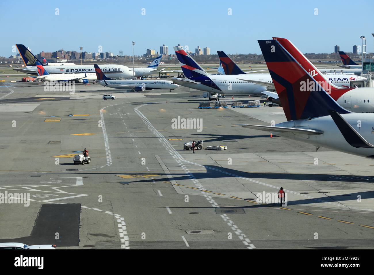 Delta Air Lines passenger airliners on the tarmac of Delta terminal in
