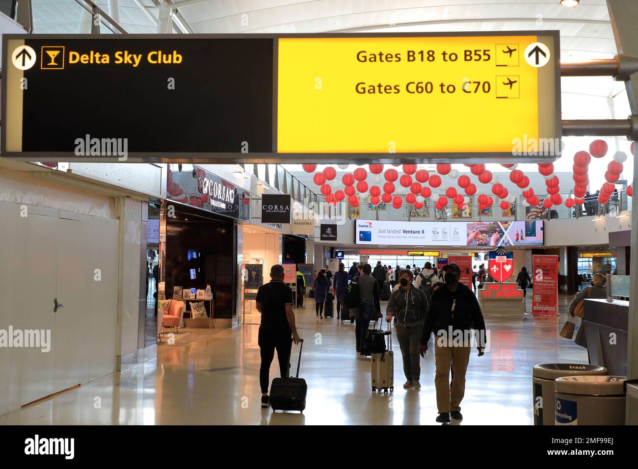 Passengers in Delta Airline terminal 4 in JFK international Airport.New York City.USA Stock Photo