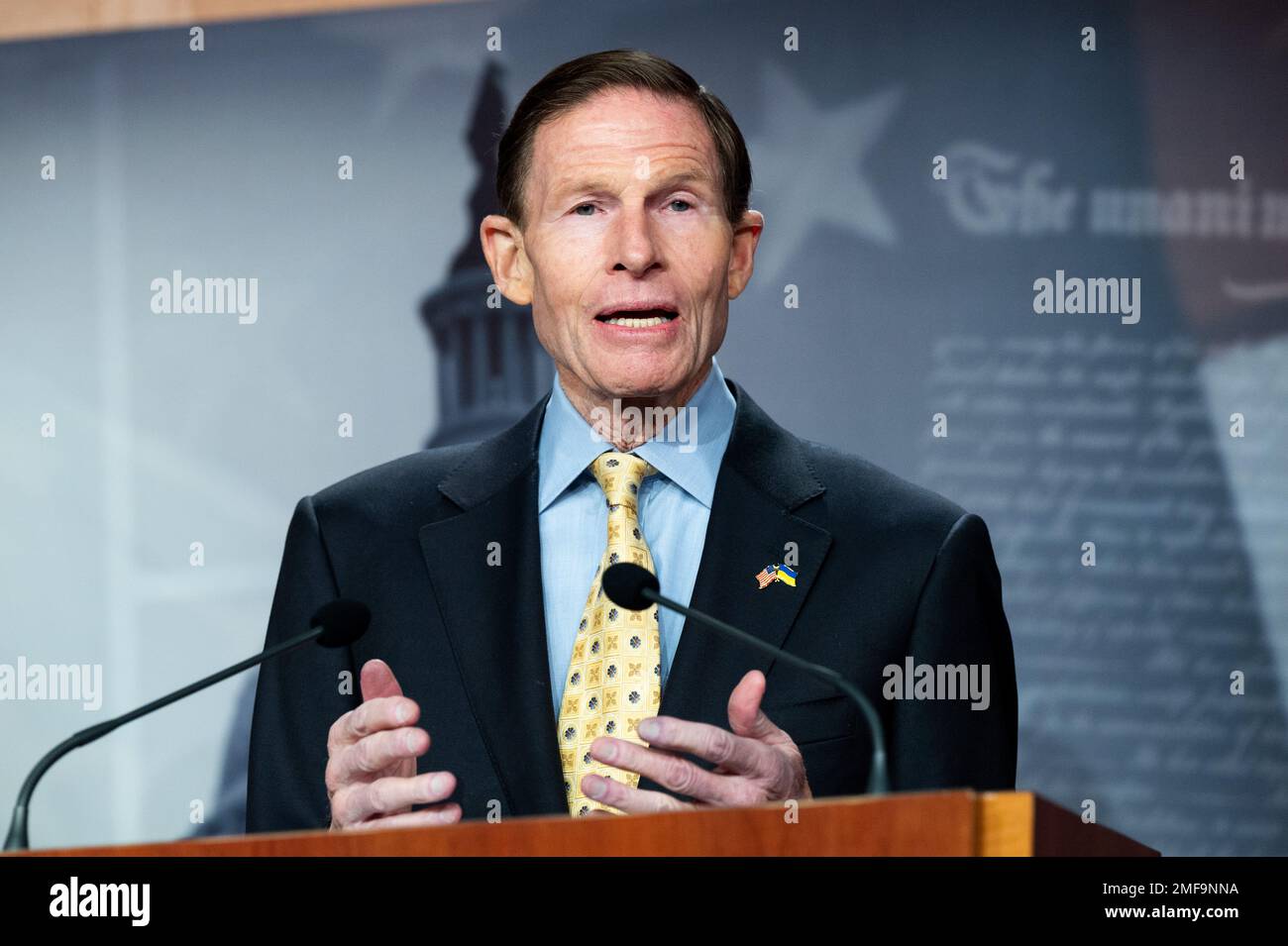 Washington, United States. 24th Jan, 2023. U.S. Senator Richard Blumenthal (D-CT) at a press conference where U.S. Senators spoke about their recent trip to Ukraine. (Photo by Michael Brochstein/Sipa USA) Credit: Sipa USA/Alamy Live News Stock Photo