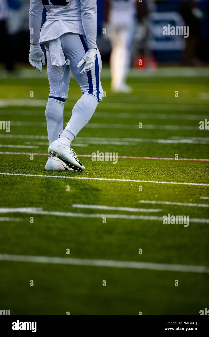 Detail view of Nike football cleats worn by Buffalo Bills