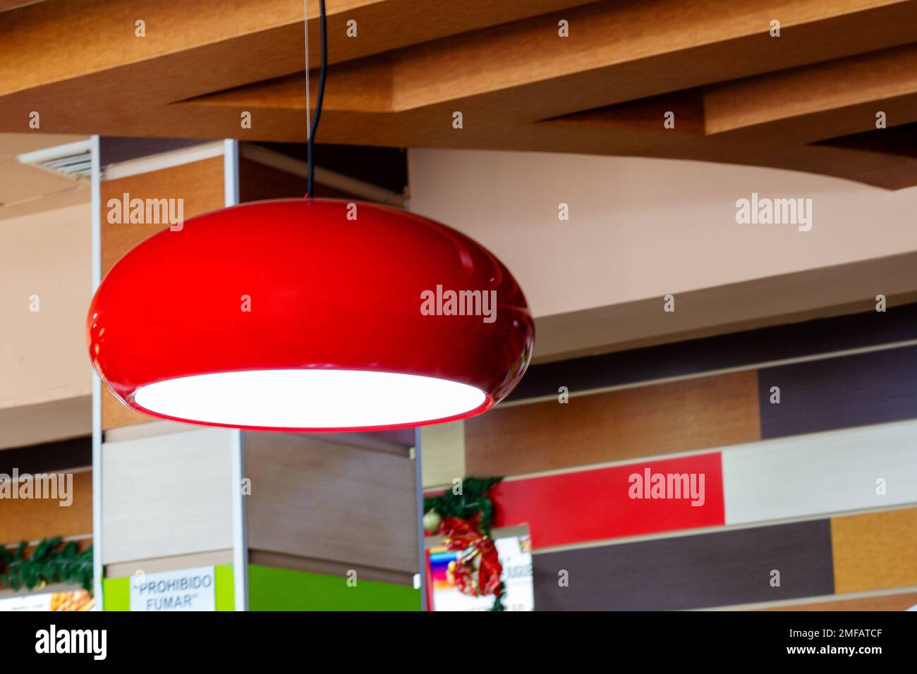red lamp hanging from the ceiling Stock Photo Alamy
