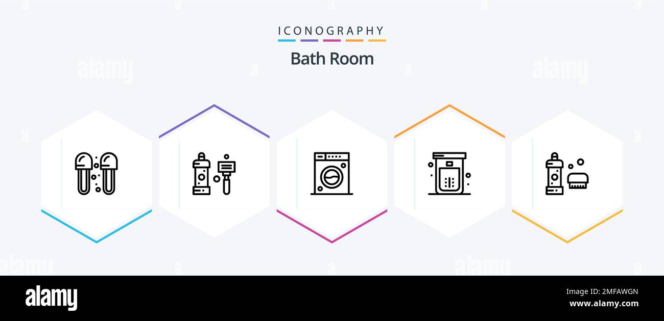 Bath Room 25 Line icon pack including shower. bathroom. shave. bath. machine Stock Vector