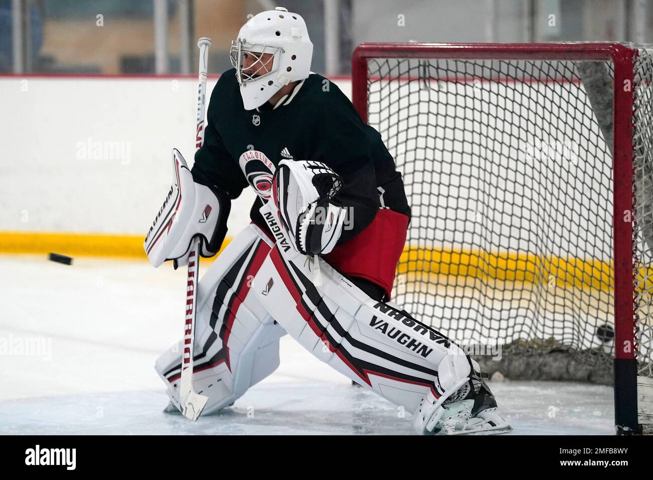Carolina Hurricanes goalie Petr Mrazek, of the Czech Republic, defends