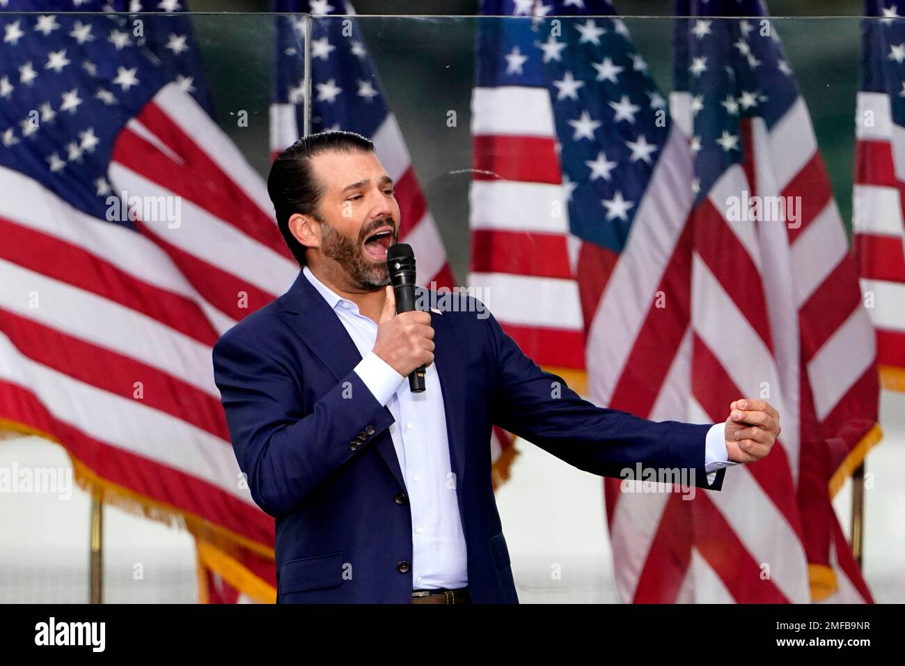 Donald Trump Jr. speaks Wednesday, Jan. 6, 2021, in Washington, at a