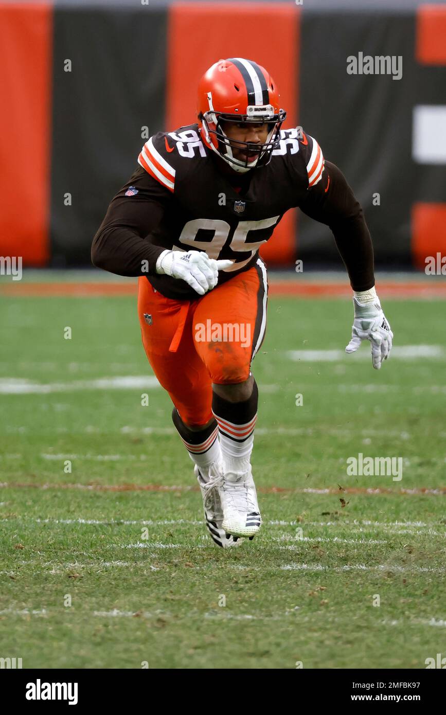 Cleveland Browns defensive end Myles Garrett (95) runs on the field during  an NFL football game