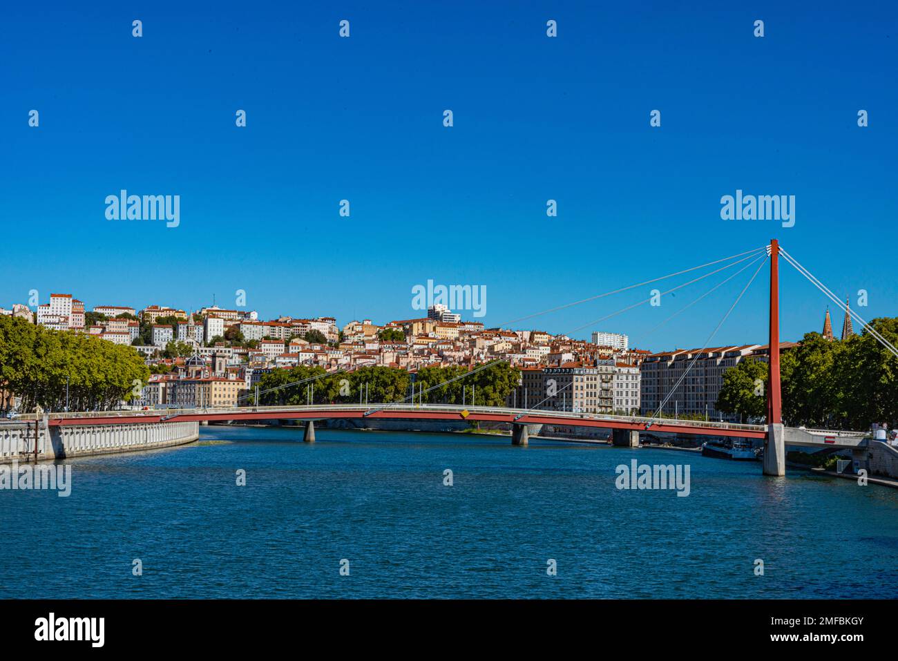 Passerelle du Palais-de-Justice bridge across River Saone in Lyon, France Stock Photo