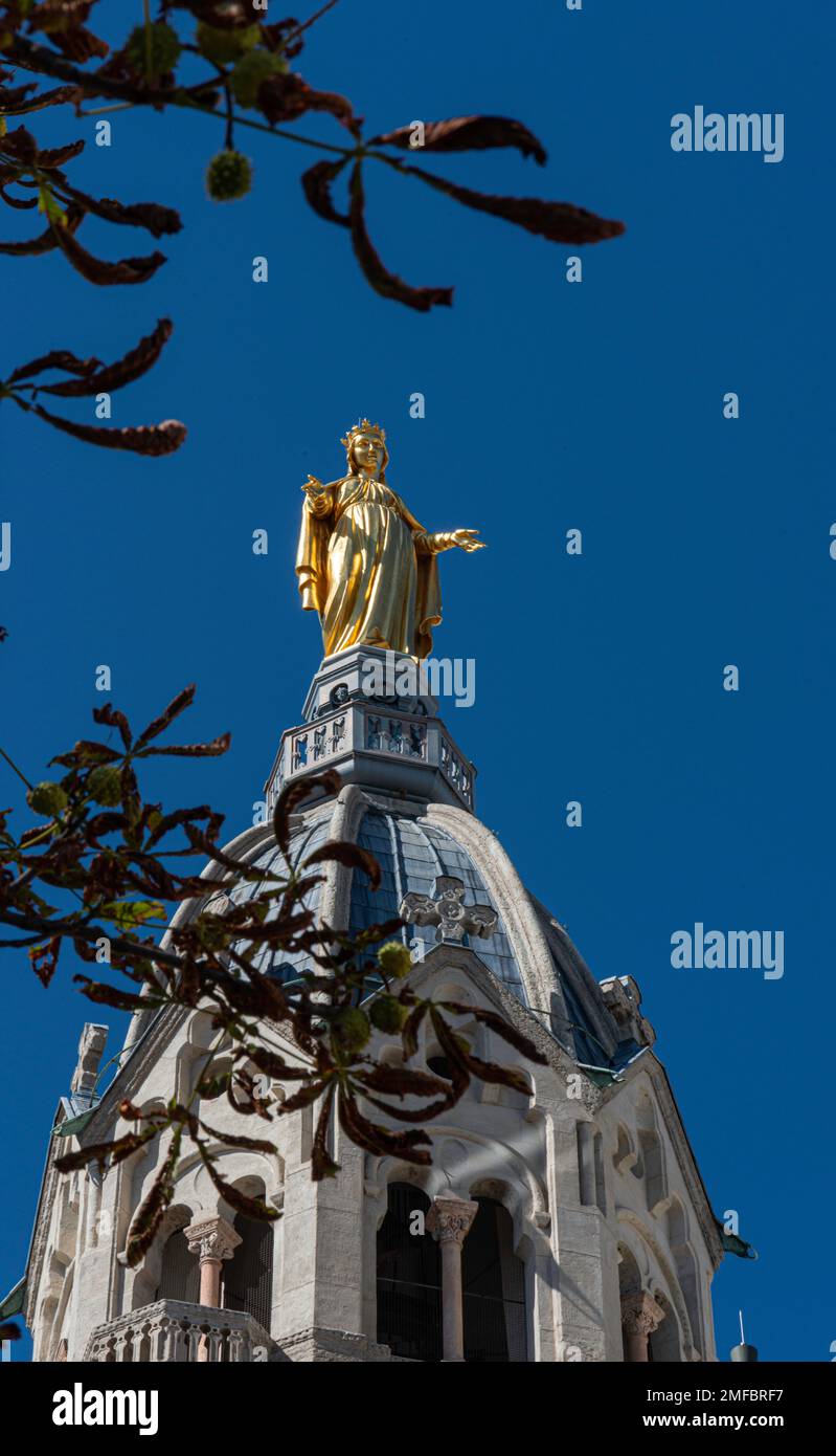 Statue on top of Basilique de Fourviere in Lyon, France Stock Photo