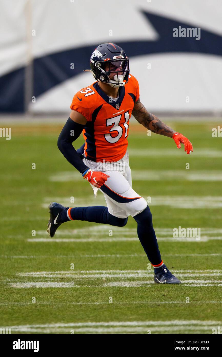 Denver Broncos safety Justin Simmons (31) defends against the Las Vegas ...