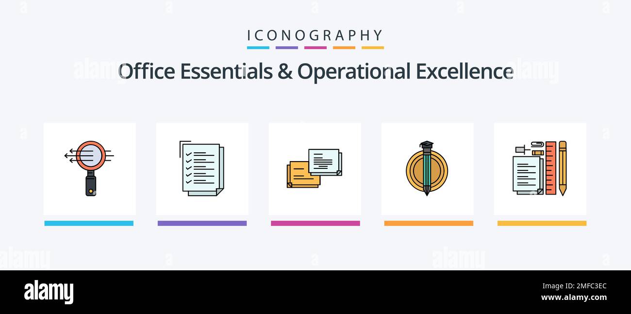 Office Essentials And Operational Exellence Line Filled 5 Icon Pack