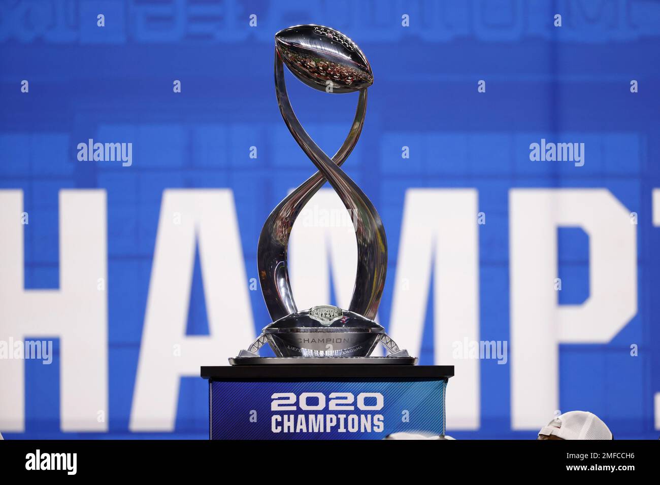 The Cotton Bowl trophy sits on the stage after the NCAA college