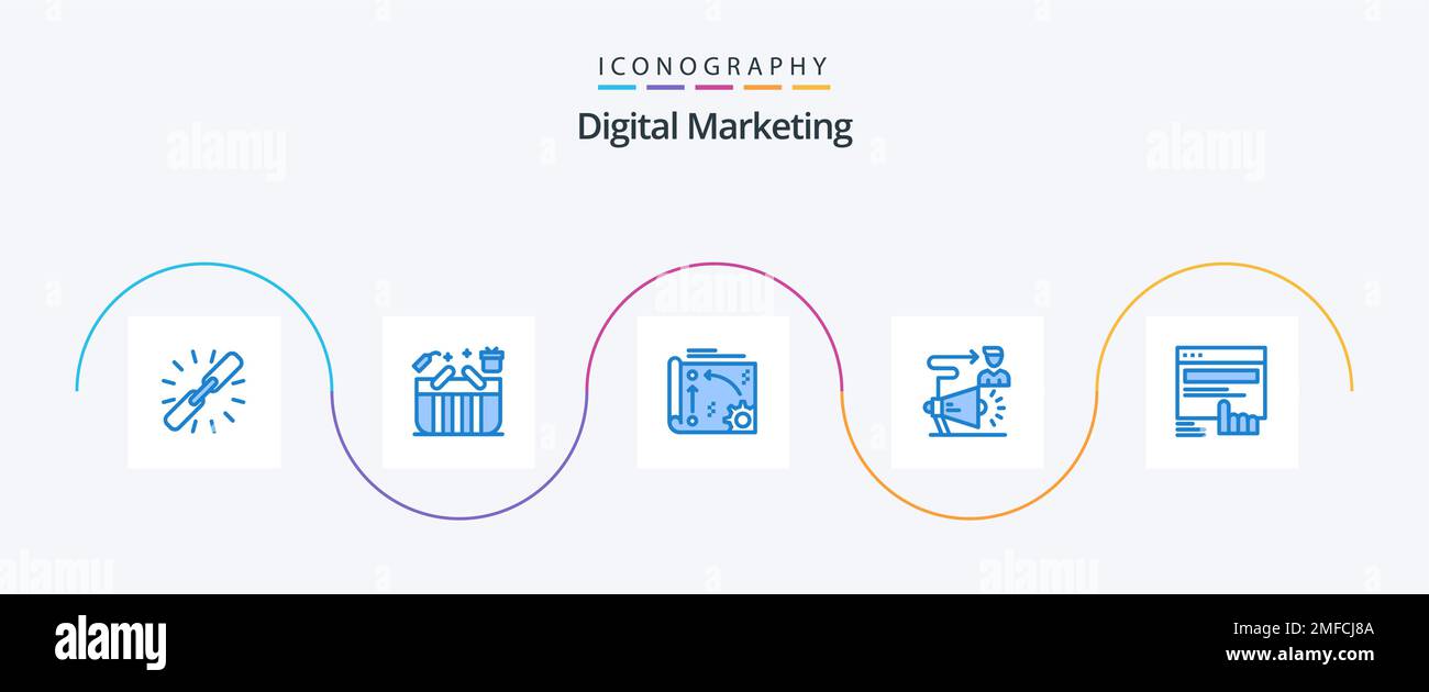 Digital marketing blue 5 icon pack including user campaign box api