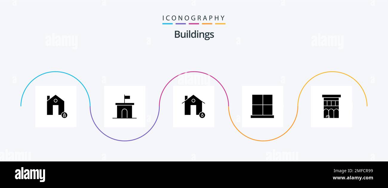 Buildings Glyph 5 Icon Pack Including gate. buildings. mario. house