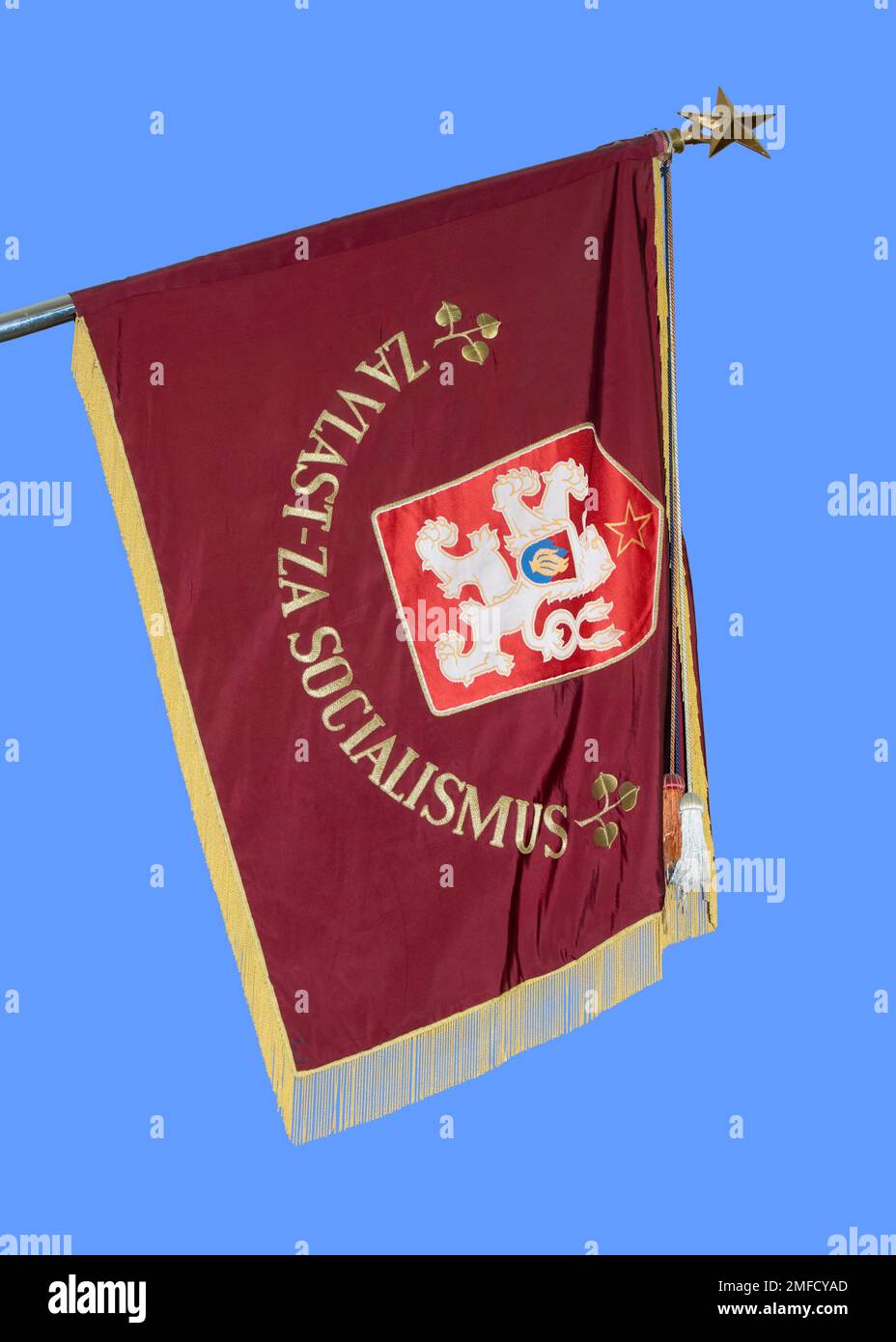 Historical flag of the armed forces of the Czechoslovak Republic with the text - For the Motherland, For Socialism. Czech Republic Stock Photo