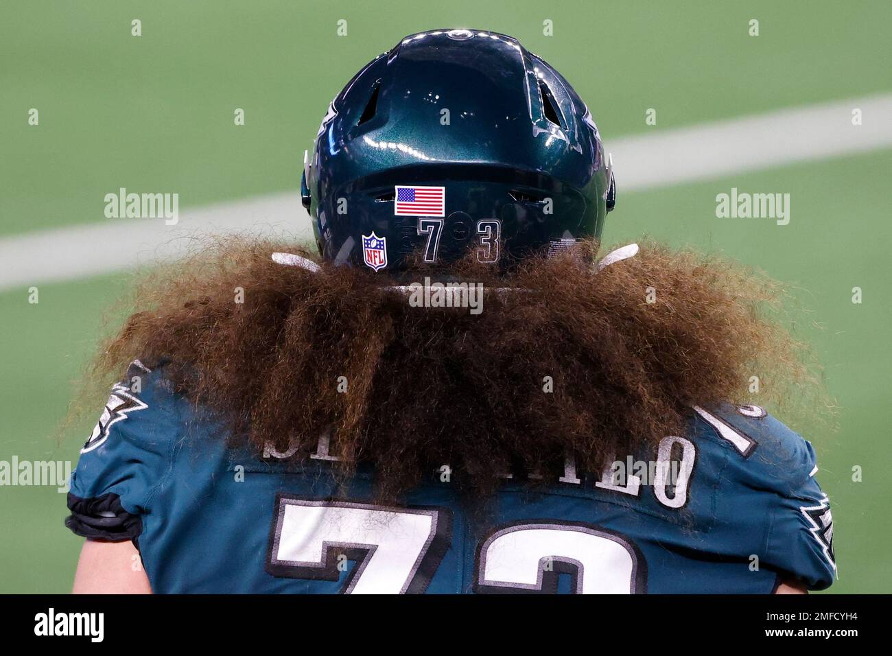 Philadelphia Eagles guard Isaac Seumalo watches play against the Dallas  Cowboys in the second half of an NFL football game in Arlington, Texas,  Sunday, Dec. 27. 2020. (AP Photo/Michael Ainsworth Stock Photo 