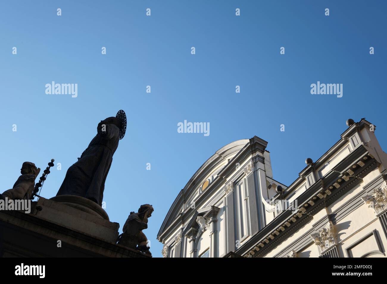 Looking up at the Monumento a San Gaetano in the Centro Historico neighborhood. In Naples, Napoli, Italy, Italia. Stock Photo
