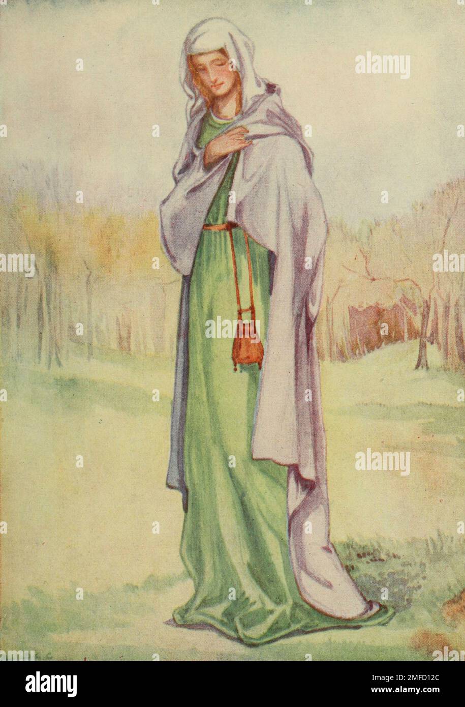 A Woman of the Time of Henry III. (1216 - 1272) This will show how very slight were the changes in woman's dress ; a plain cloak, a plain gown, and a whimple over the head. from the book ' English costume ' by Dion Clayton Calthrop, 1878-1937 Publication date 1907 Publisher London, A. & C. Black Stock Photo
