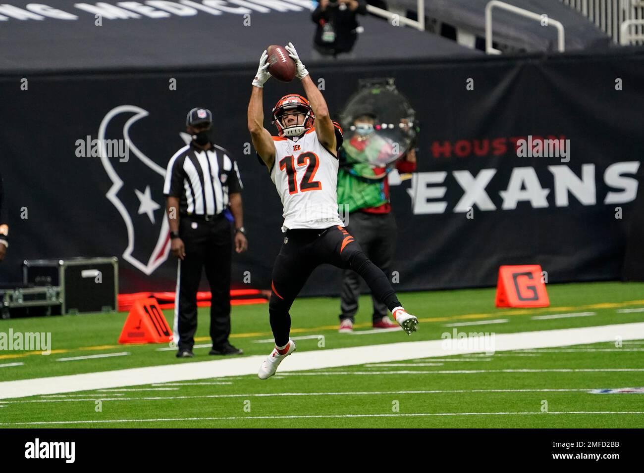 London, UK. 27 October 2019. Bengals Wide Receiver, Alex Erickson (12) is  tackled by Rams Cornerback, Jalen Ramsey (20) during the NFL match  Cincinnati Bengals v Los Angeles Rams at Wembley Stadium