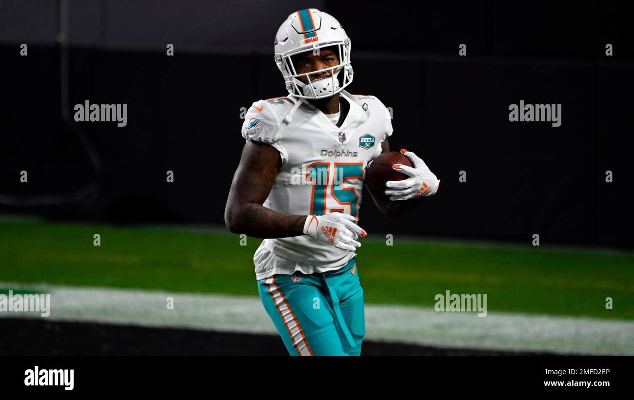 Miami Dolphins running back Lynn Bowden (15) in action against the New York  Jets during an NFL football game, Sunday, Oct. 18, 2020, in Miami Gardens,  Fla. (AP Photo/Doug Murray Stock Photo - Alamy