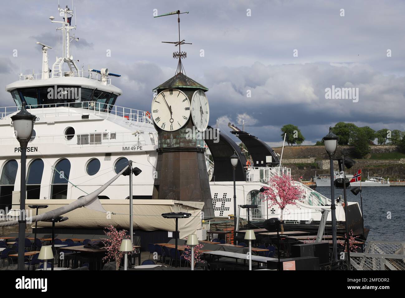Oslo Norway habor historical clock Stock Photo Alamy