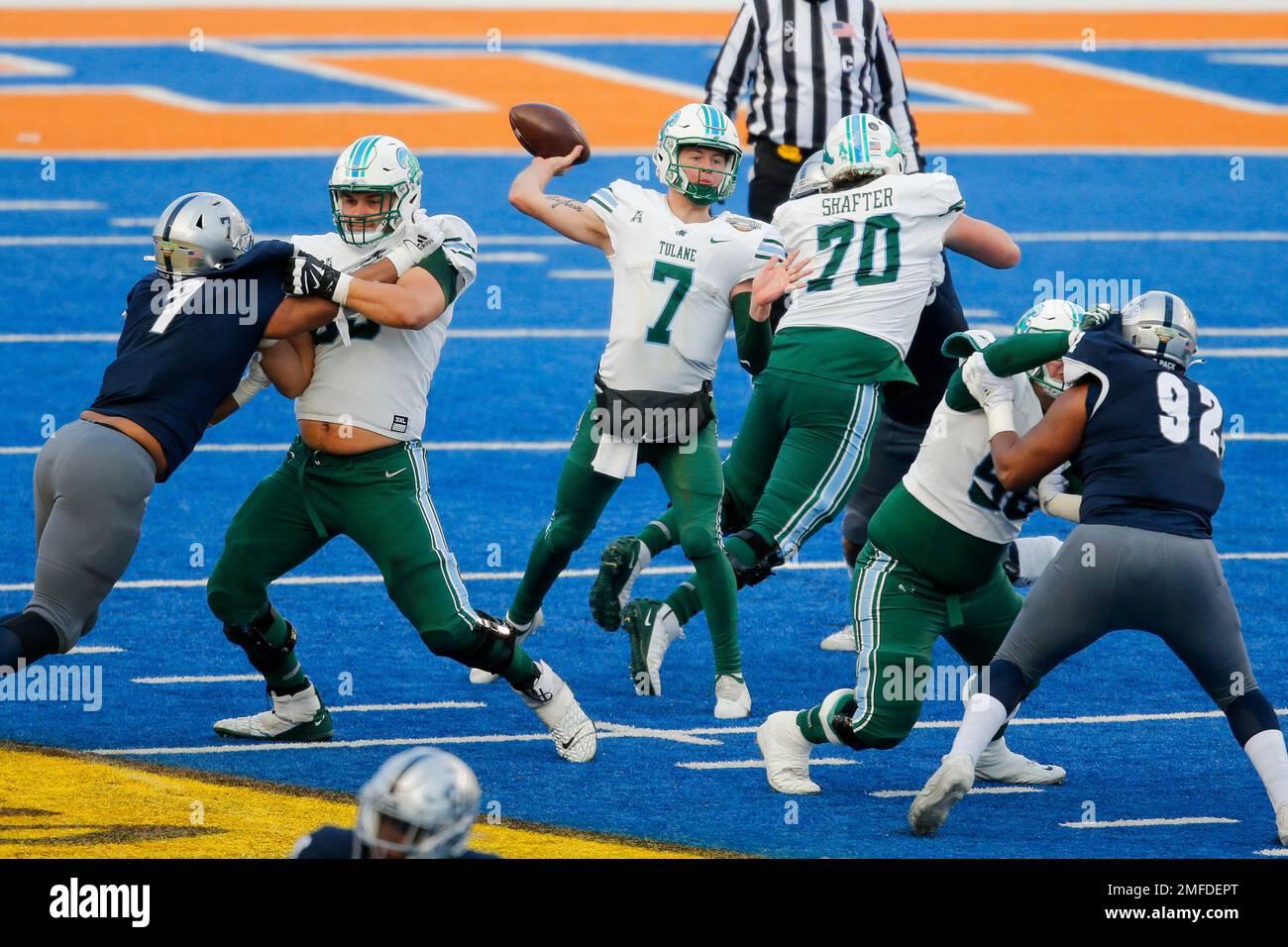 Tulane quarterback Michael Pratt (7) passes the ball downfield against Nevada during the second