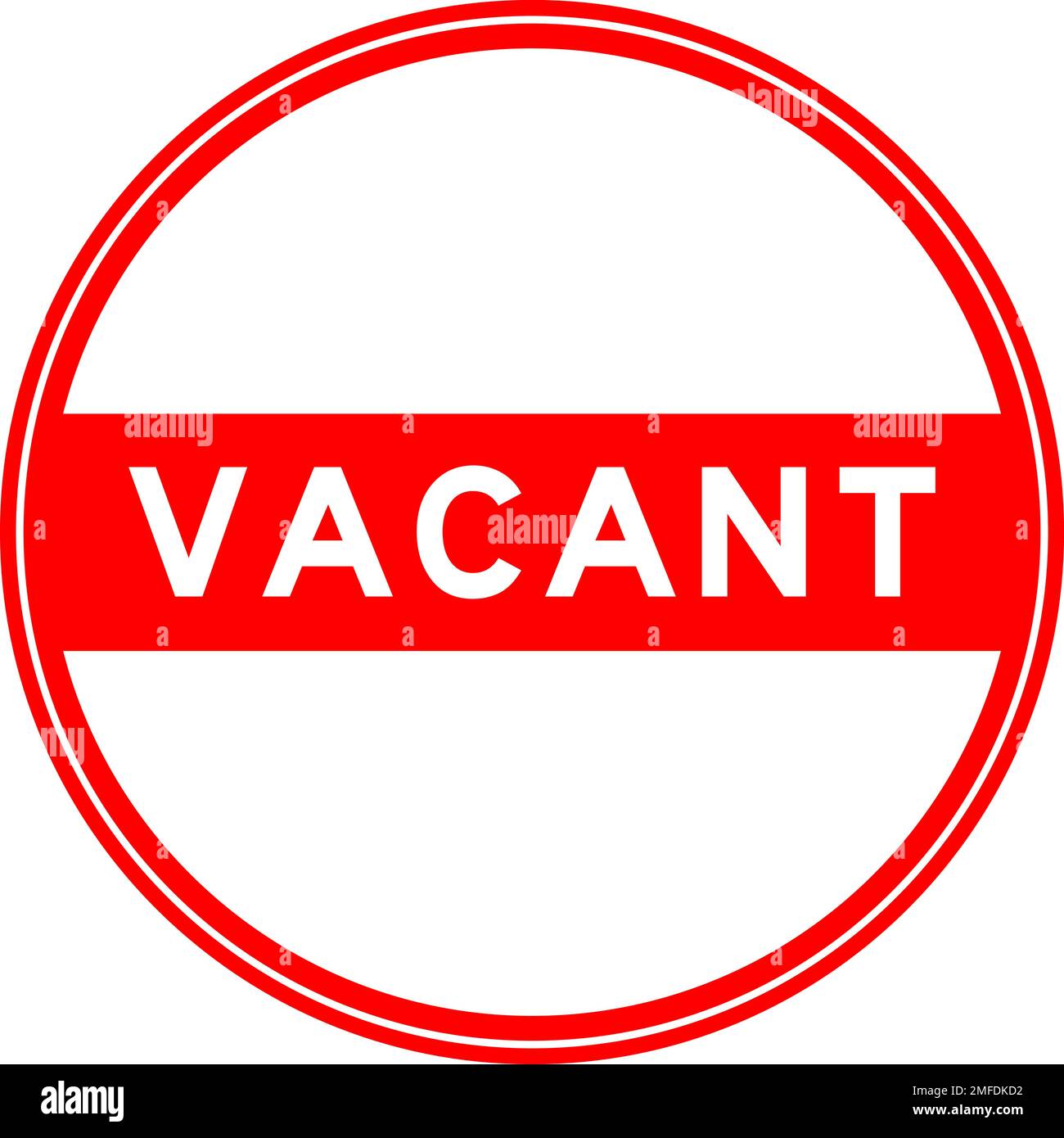 Red color round seal sticker in word vacant on white background Stock