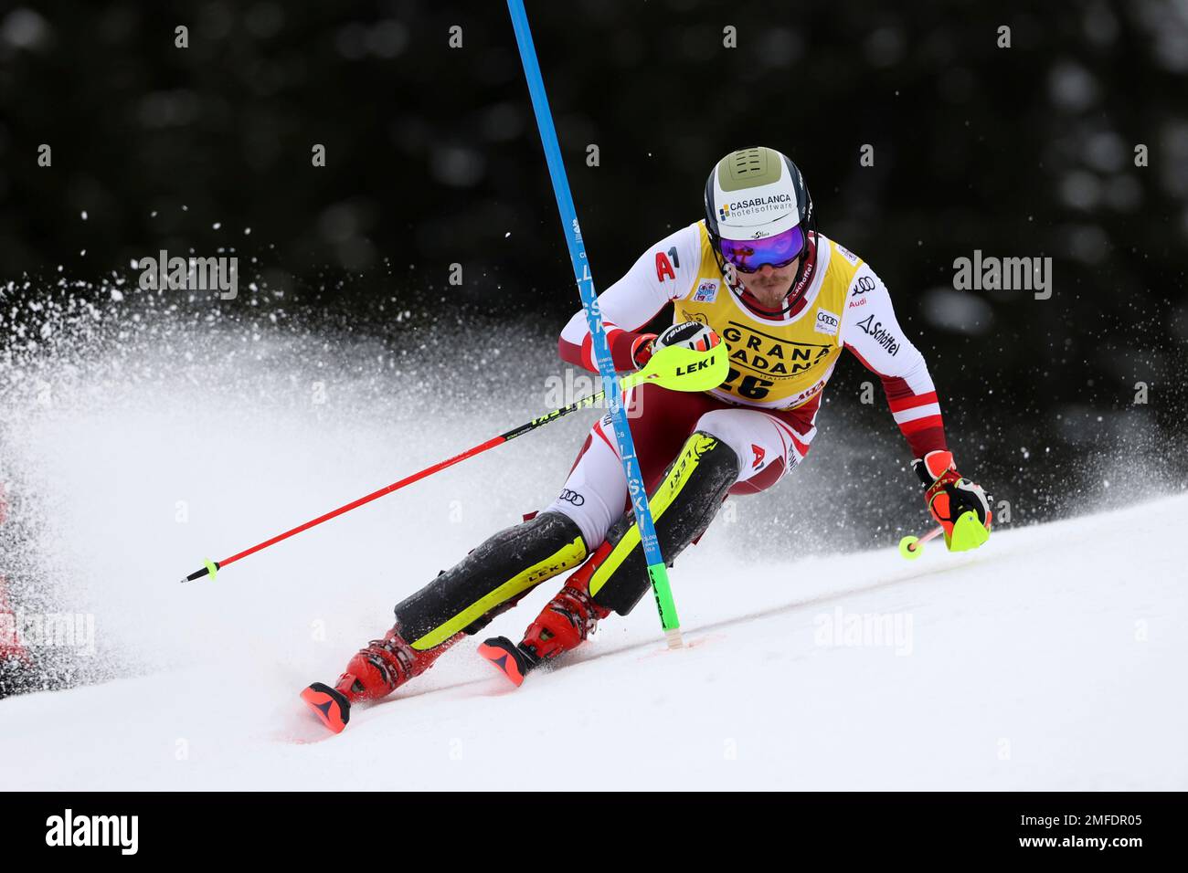 Austria's Manuel Feller speeds down the course during an alpine ski ...