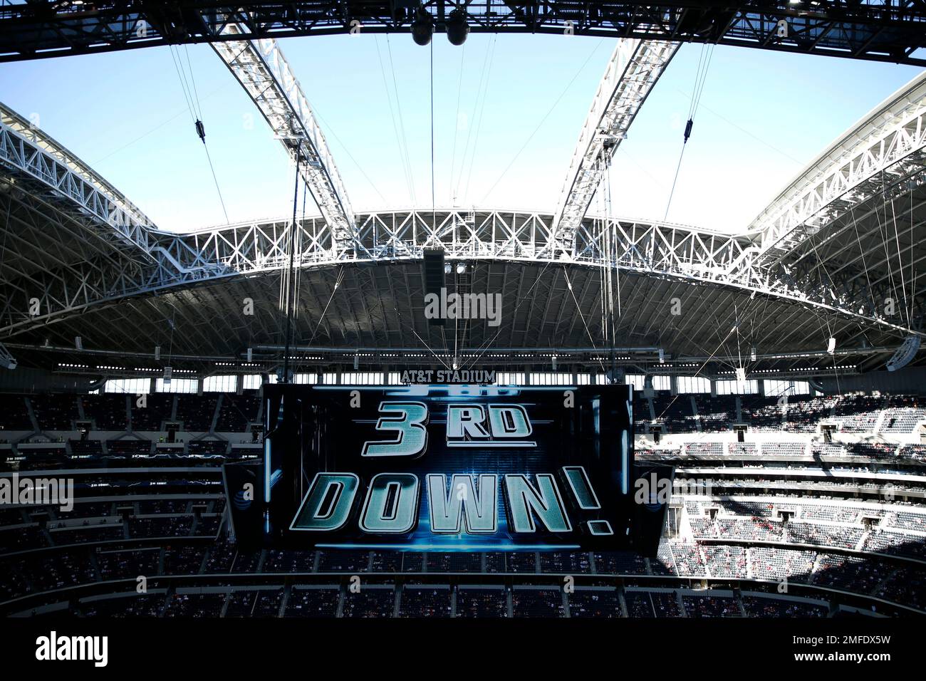 The open retractable roof of AT&T Stadium is shown during the second