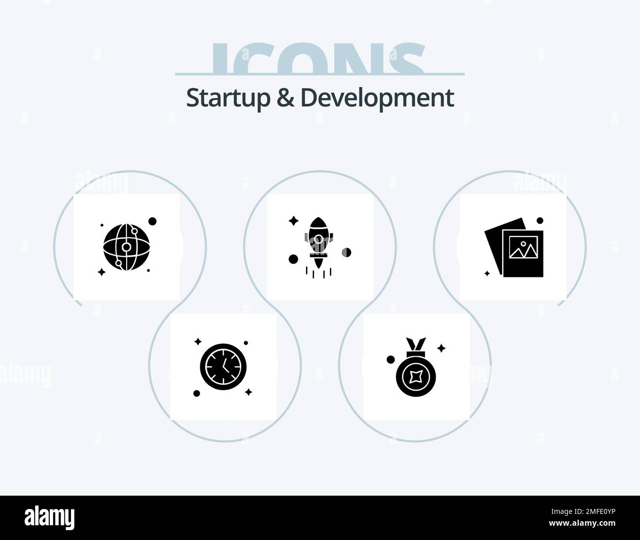 Startup And Develepment Glyph Icon Pack 5 Icon Design. . image. map. gallery. space Stock Vector